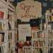 L'ingresso della piccola libreria temporanea Spazio di cultura, con la caratteristica scritta rossa realizzata su un collage di pagine. E' stata aperta per qualche settimana in un locale di strada Palazzo di Citt